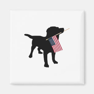 Black Lab Dog Holding July 4th Patriotic Usa Flag  Magnet