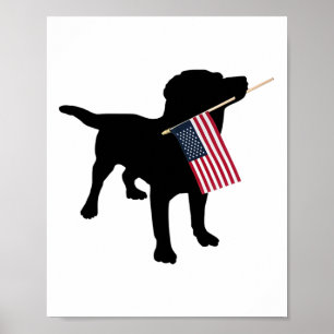Black Lab Dog Holding July 4th Patriotic Usa Flag Poster