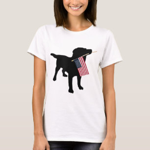 Black Lab Dog Holding July 4th Patriotic USA Flag T-Shirt