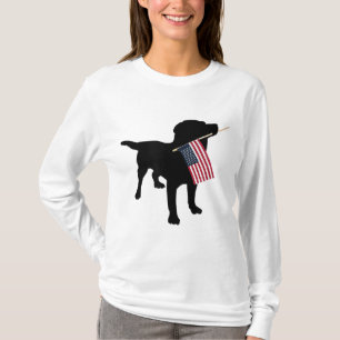 Black Lab Dog Holding July 4th Patriotic USA Flag T-Shirt