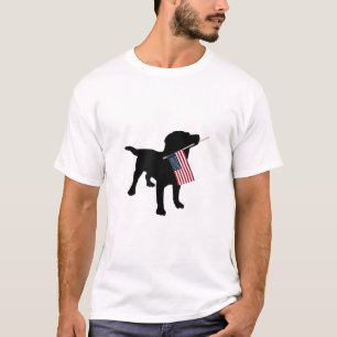 Black Lab Dog Holding July 4th Patriotic USA Flag T-Shirt