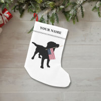 Black Lab Dog holding USA American Flag Christmas