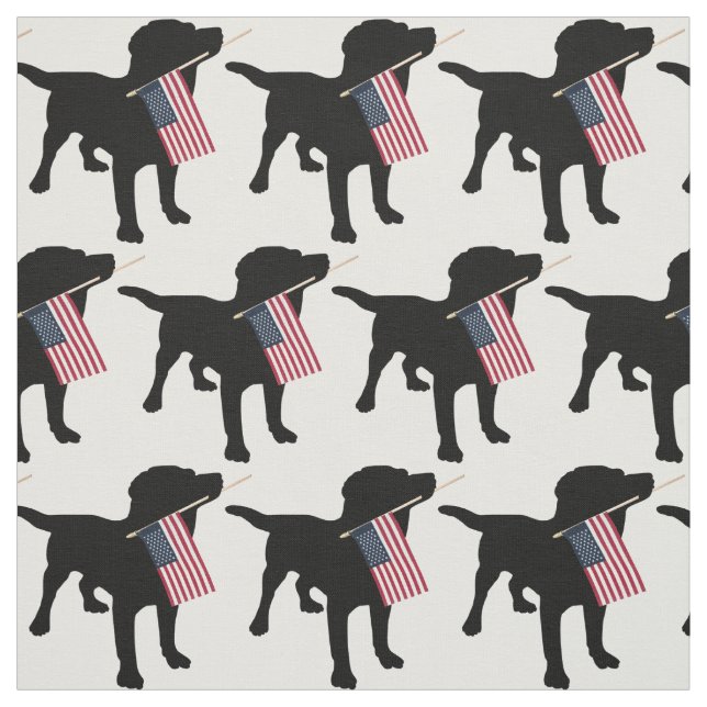 Black Lab Dog holding USA Flag, 4th of July Fabric (Swatch)