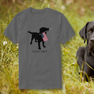 Black Lab Dog holding USA Flag, 4th of July T-Shirt