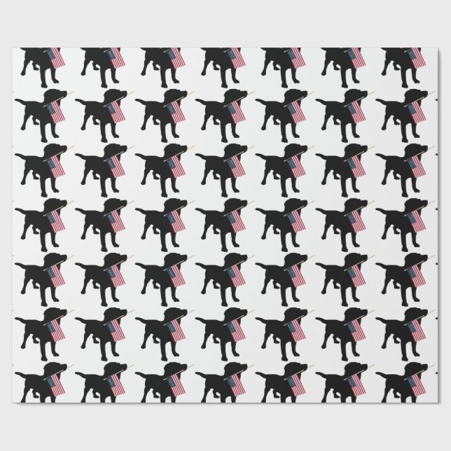 Black Lab Dog holding USA Flag, 4th of July Wrapping Paper (Flat)