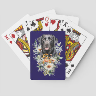 Black Lab Dog in Wildflowers Playing Cards