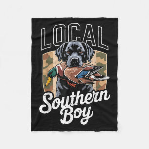 Black Lab Dog Local Southern Boy Camo Duck Hunting Fleece Blanket