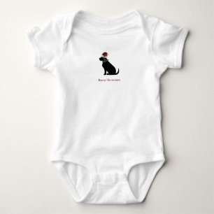 Black Lab Dog Merry Christmas Santa Hat Holly Fun Baby Bodysuit