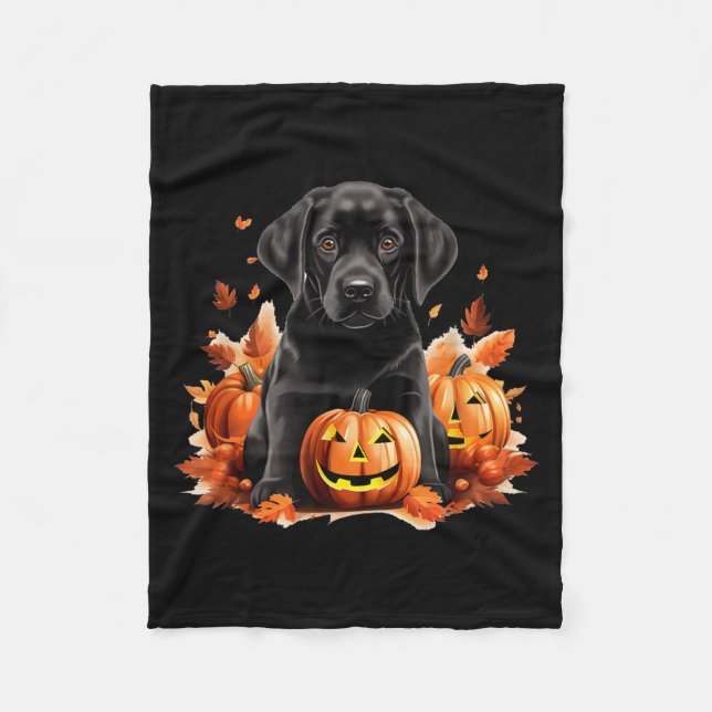 Black Lab Dog Mum Dad Halloween Fall Funny Fleece Blanket (Front)