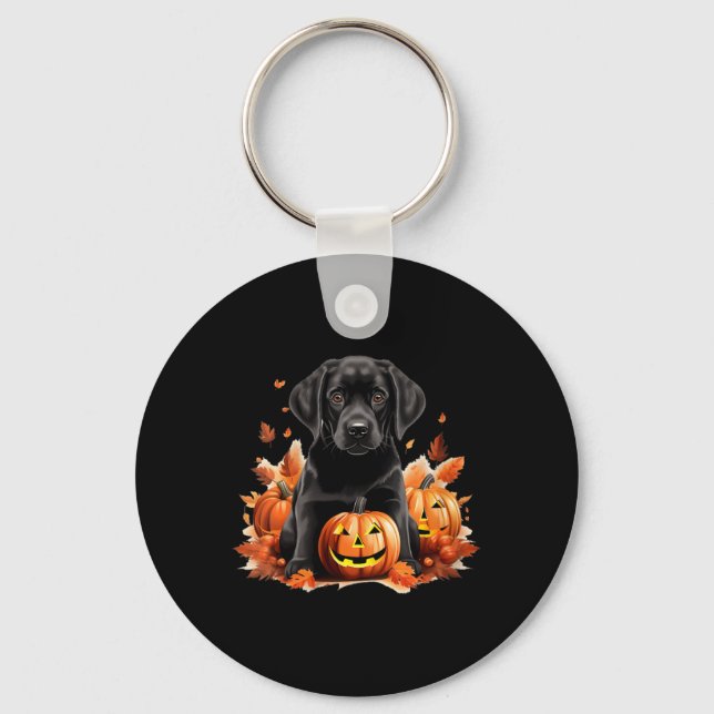 Black Lab Dog Mum Dad Halloween Fall Funny V-Neck Key Ring (Front)