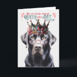 Black Lab Dog Queen for a Day Funny Birthday Card<br><div class="desc">Soft shades of teal green and rose coloured hues in a flowery and leafy crown to wish the Black Labrador Retriever dog lover a birthday fit for a queen.</div>