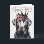 Black Lab Dog Queen for a Day Funny Birthday Card<br><div class="desc">Soft shades of teal green and rose coloured hues in a flowery and leafy crown to wish the Black Labrador Retriever dog lover a birthday fit for a queen.</div>