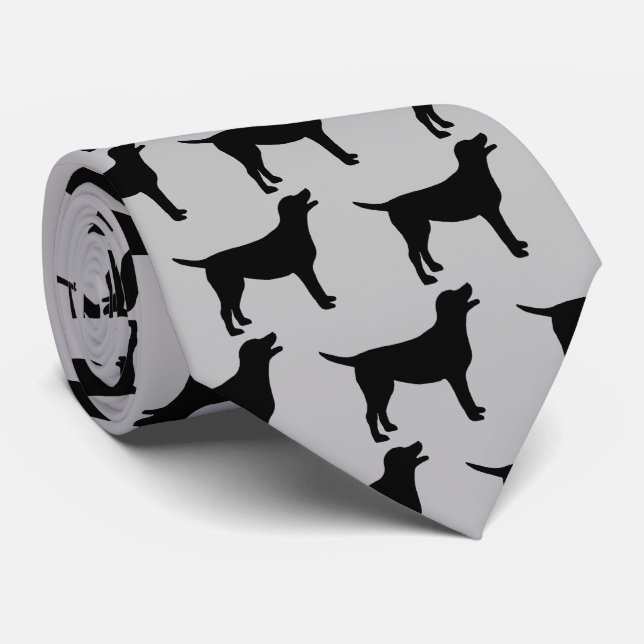 Black Lab Dog Silhouette Tie (Rolled)