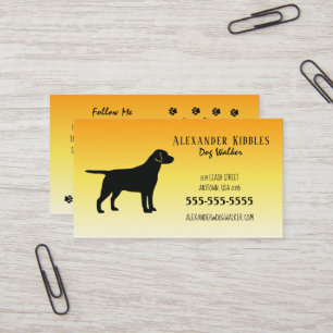Black Lab Dog Walker Yellow Business Card