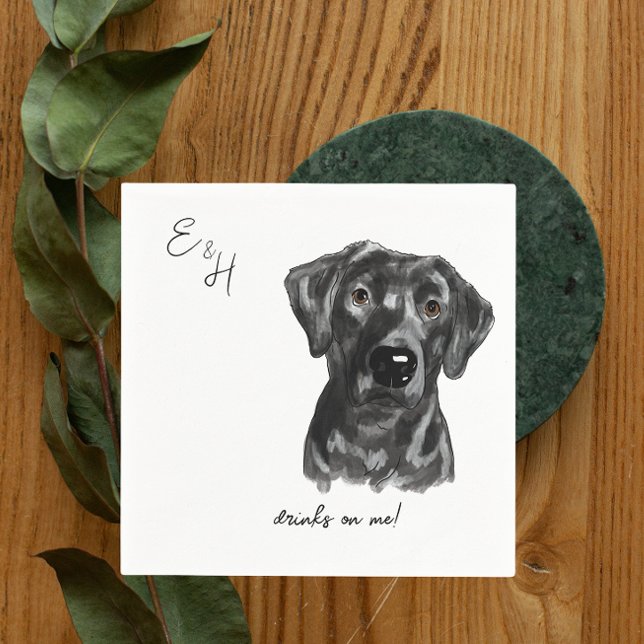 Black lab Dog  watercolor Wedding Cocktail Napkins (Creator Uploaded)
