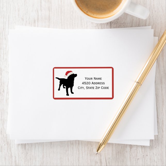 Black Lab Dog wearing Santa Christmas Hat Label (Insitu)