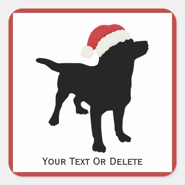 Black Lab Dog wearing Santa Christmas Hat Square Sticker (Front)