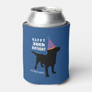 Black Lab Dog with Birthday Hat Your Age and Name Can Cooler