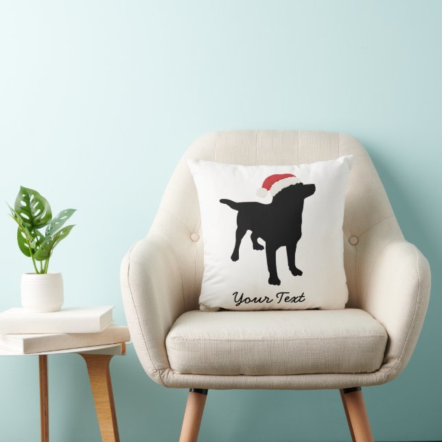 Black Lab Dog with Christmas Santa Hat Cushion (Chair)