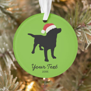 Black Lab Dog with Christmas Santa Hat Ornament