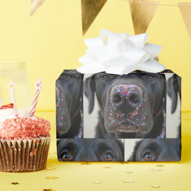 Black Lab Dog With Sprinkles On Its Nose Wrapping Paper (Birthday Party)