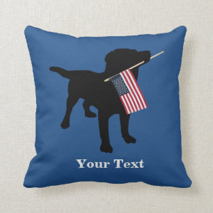 Black Lab Dog with USA American Flag, 4th of July Cushion