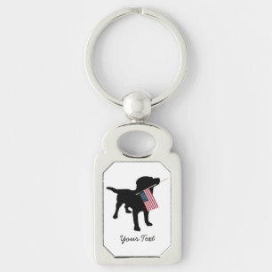 Black Lab Dog with USA American Flag, 4th of July Key Ring