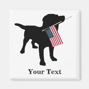 Black Lab Dog with USA American Flag, 4th of July Magnet