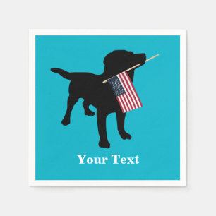 Black Lab Dog with USA American Flag, 4th of July Napkin