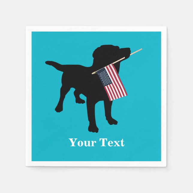 Black Lab Dog with USA American Flag, 4th of July Napkin (Front)
