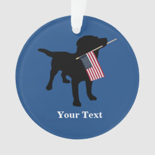 Black Lab Dog with USA American Flag, 4th of July Ornament