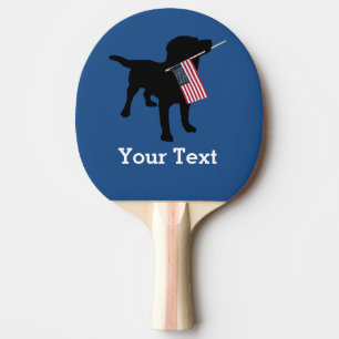 Black Lab Dog with USA American Flag, 4th of July Ping Pong Paddle