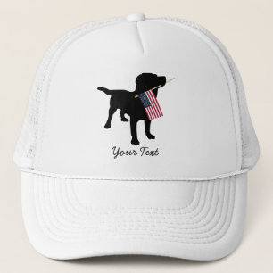 Black Lab Dog with USA American Flag, 4th of July Trucker Hat