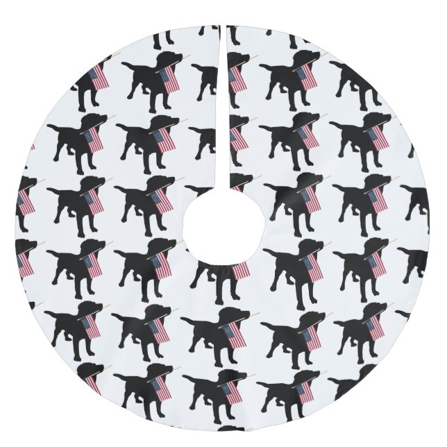 Black Lab Dog with USA American Flag, Christmas Brushed Polyester Tree Skirt (Front)