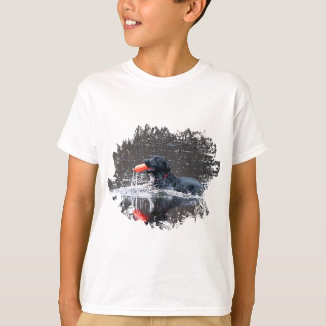 Black lab fetching floatie T-Shirt (Front)
