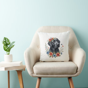 Black Lab Floral Cushion