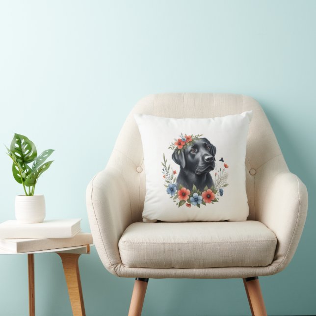 Black Lab Floral Cushion (Chair)