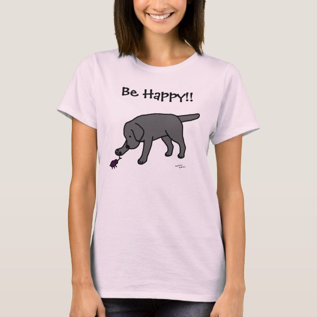 Black Lab Friendly Cartoon Black Labrador T-Shirt (Front)