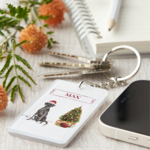 Black Lab Funny Christmas Dog and Tree Key Ring