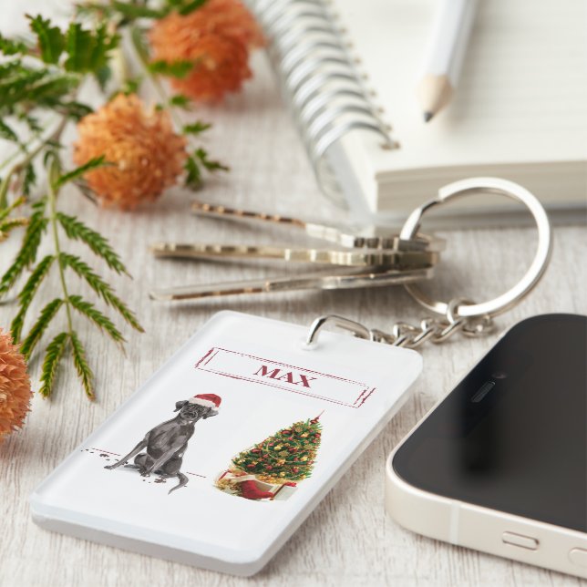 Black Lab Funny Christmas Dog and Tree Key Ring (Front Right)
