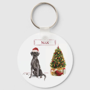 Black Lab Funny Christmas Dog and Tree Key Ring