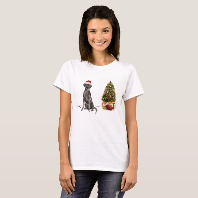 Black Lab Funny Christmas Dog and Tree T-Shirt (Front Full)