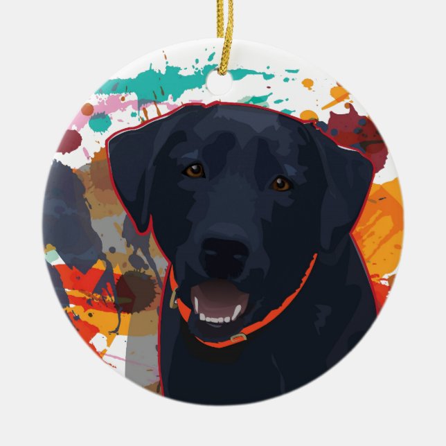 Black Lab Graphic Portrait with splattered paint Ceramic Tree Decoration (Front)