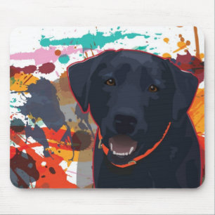 Black Lab Graphic Portrait with splattered paint Mouse Mat