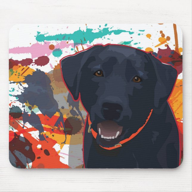 Black Lab Graphic Portrait with splattered paint Mouse Mat (Front)