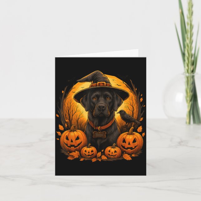 Black Lab Halloween Witch Hat Labrador Dog Pumpkin Card (Front)