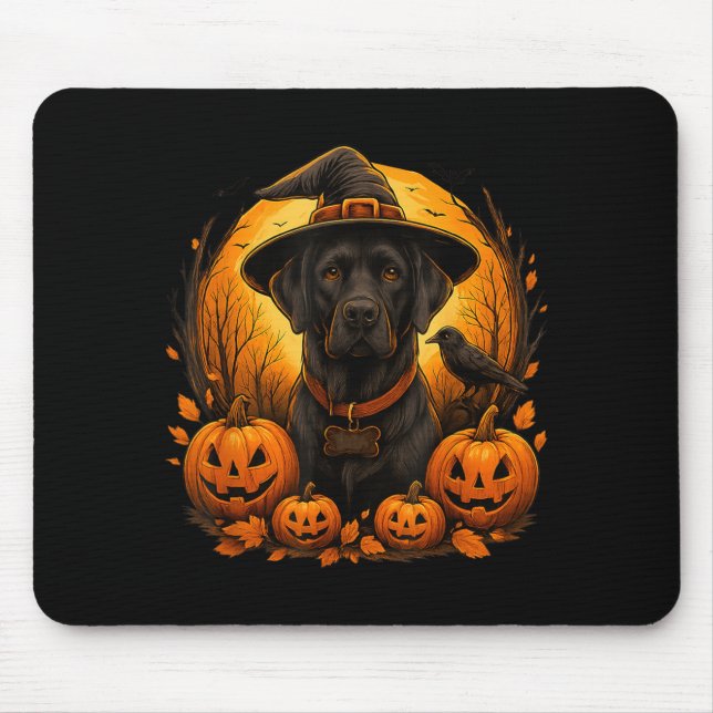 Black Lab Halloween Witch Hat Labrador Dog Pumpkin Mouse Mat (Front)
