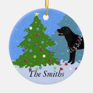 Black Lab in the Forest Decorating Christmas Tree Ceramic Tree Decoration