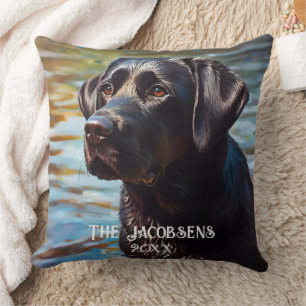 Black Lab In Water Cushion