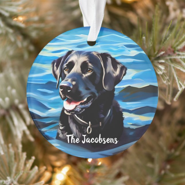 Black Lab In Water Ornament (Tree)